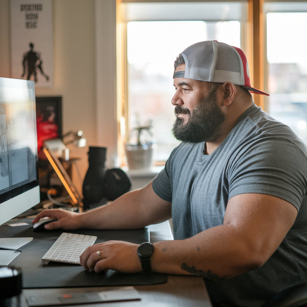 Gym manager reviewing apparel business analytics
